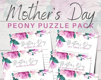 Mother's Day Puzzle Pack | Floral | Peony Roses | Gifts for Mom | Printable Games & Activities | Instant Download