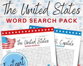The United States and Capitals Word Search Pack for Kids Homeschool Lesson [Printable] Instant Download PDF!