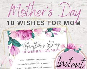Mother's Day Wishes for Mom Fill-in-the-Blank Activity, Floral Peony Roses [Printable] Instant Download PDF!