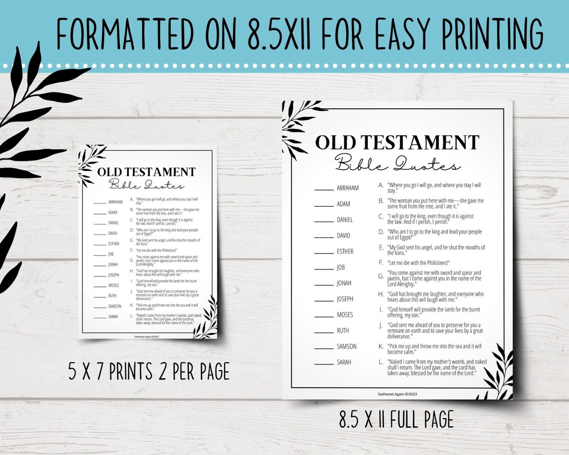 Printable Bible Quotes Matching Games Bible Verses Quotes Quiz Old Testament New Testament Bible ...