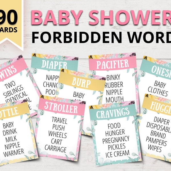 Jeu de mots interdit pour baby shower | Jeu de style tabou pour baby shower | Jeux de fête de baby shower imprimables | Jeux amusants pour baby shower