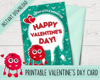 Printable Valentine's Day Card for Boys | Valentine's Day for Kids | Monster Valentine Card | Boy Valentine | Printable Valentine's Cards