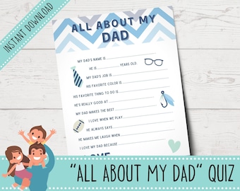 Printable "All About My Dad" Quiz | Father's Day Questionnaire for Kids | Father's Day Activity | Gifts for Dad | Dad Birthday Gifts