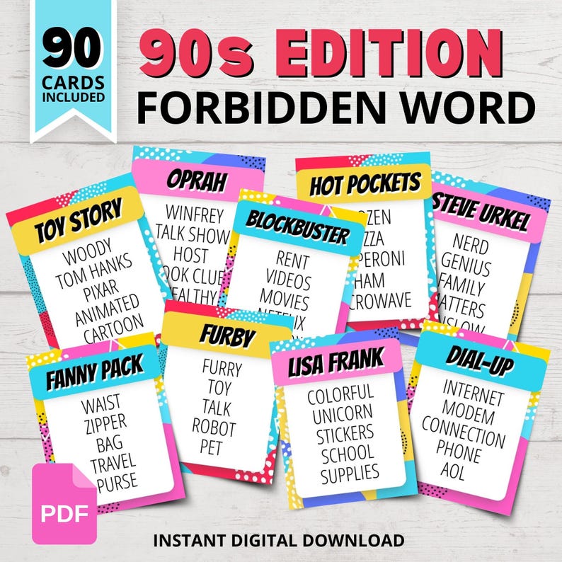 90s Edition Forbidden Words Game | Funny 90s Party Games | 90s Birthday ...