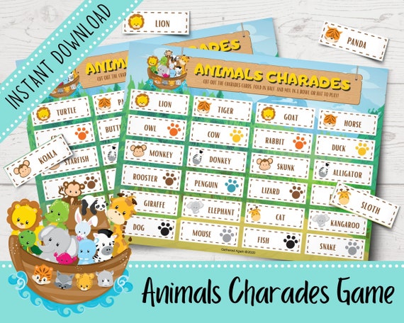 Animal Charades For Kids Printable Charades Game Etsy