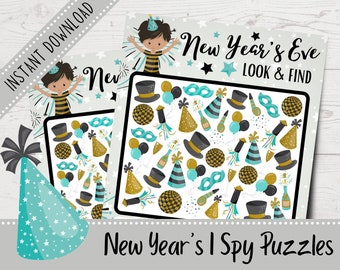 New Year's Eve I Spy Puzzles for Kids | Printable Look and Find | New Year's Eve Party Games | New Year's Activities for Kids | Printable