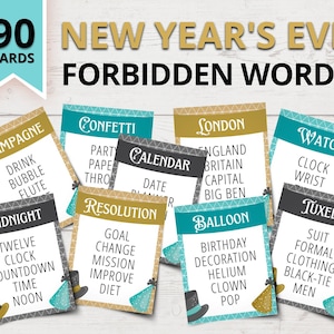 Jeu de mots interdit du réveillon du Nouvel An | Jeu de style tabou du réveillon du Nouvel An | Jeux de fête imprimables pour le réveillon du Nouvel An | Jeux amusants pour le réveillon du Nouvel An
