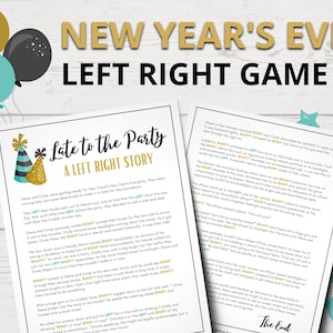 Jogo Esquerda Direita de Ano Novo | História para imprimir da esquerda para a direita da véspera de Ano Novo | Jogos de festa de Réveillon | Passe o presente | Jogo de troca de presentes