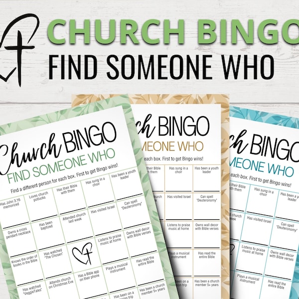 Druckbares Kirchen Bingo Spiel | Christliches Bingo Spiel | Finde jemanden, der Bingo-Spiel | Kirchenspielabend | Kirchenparty Spiele | Bibelstudienspiel