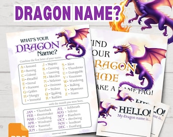 What's Your Dragon Name? | Printable Dragon Name Game | Fantasy Birthday Party Games | Dragon Games | Fantasy Theme Party Games