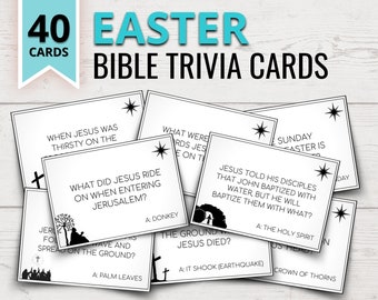 Printable Easter Bible Trivia Cards | Christian Bible Trivia Questions | Easter Bible Trivia | Easter Bible Games | Printable Easter Games
