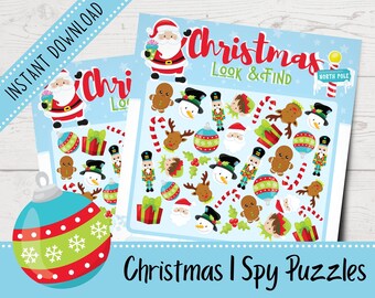 Christmas I Spy Puzzles for Kids | Printable Look and Find | Christmas Party Games | Christmas Activities for Kids | Instant Download