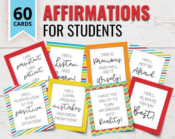 Tarjetas de Afirmación para Estudiantes / Afirmaciones Positivas para Estudiantes / Tarjetas de Afirmación Imprimibles / Afirmaciones de Estudiantes / Pensamiento Positivo