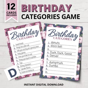 Floral Birthday Categories Game | Scattergories-Inspired Birthday Party Game | Printable Birthday Games for Her | Funny Birthday Games