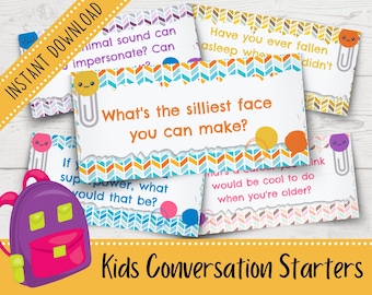 Silly Conversation Starter for Kids | First Day of School Prompts | Getting to Know You Cards for Kids | Ice Breaker for Kids | Printable