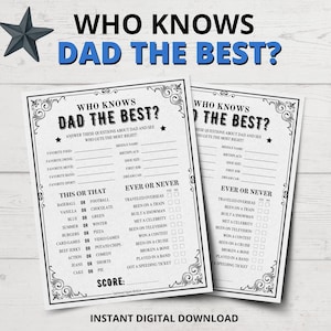 Who Knows Dad the Best Game, giochi di compleanno per papà, giochi per la Festa del papà, domande su Dad Trivia Questions, quiz su Dad, Would Dad Rather Game