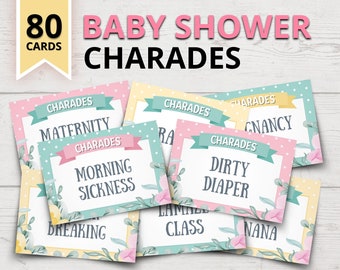 Babyshower Charades Spel | Afdrukbaar babyshower-acteerspel | Baby Charades-woorden | Feestspellen voor babyshowers | Charades in de babyeditie