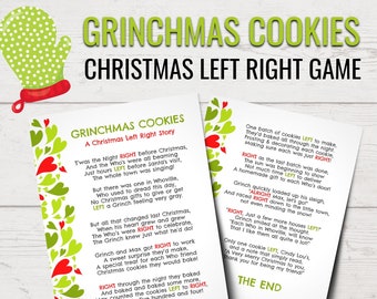 Grinchmas Cookies Christmas Left Right Game | Printable Grinch Left Right Story | Gift Exchange Game | Christmas Party Games | Gift Swap