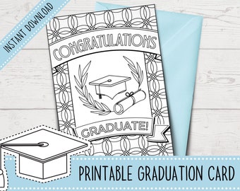 Printable | Adult Coloring Graduation Card | Graduate Card | University Card | Congratulations Card | Envelope Template Included