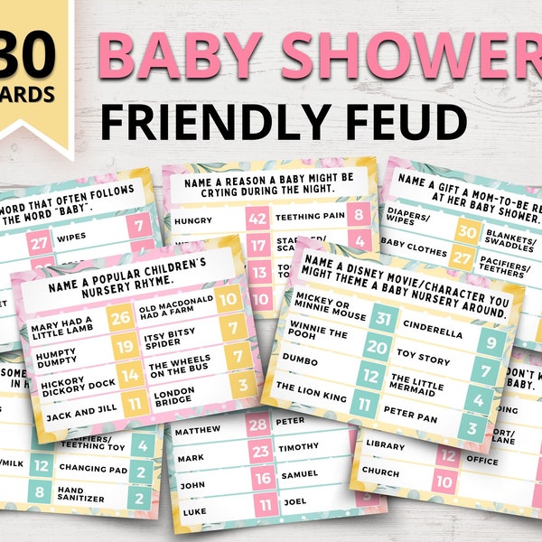 Baby Shower Friendly Feud Game | Baby Shower Family Feud Style Game | Baby Shower Feud | Baby Shower Games | Baby Party Games