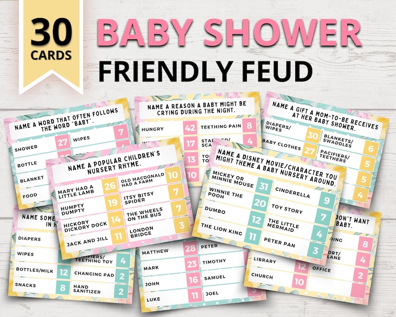 Baby Shower Friendly Feud Game Baby Shower Family Feud Style Etsy