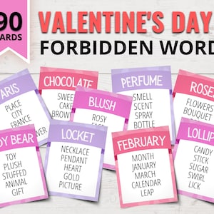 Valentinstag Verbotenes Wortspiel | Valentinstag Spiel im Tabu-Stil | Druckbare Valentinstag Party Spiele für Kinder | Senioren | Büro