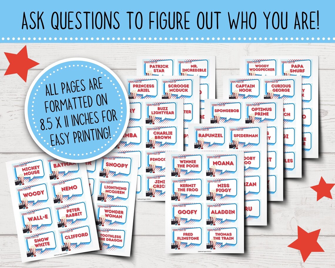 Printable Cartoon Who Am I Game | Cartoon Character Who Am I Game | Icebreaker Games for Kids ...
