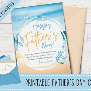 Cartão imprimível do dia dos pais | cartão cristão do dia dos pais | Presentes para o papai | Cartão temático litoral | Provérbios 22 | Modelo de envelope incluído