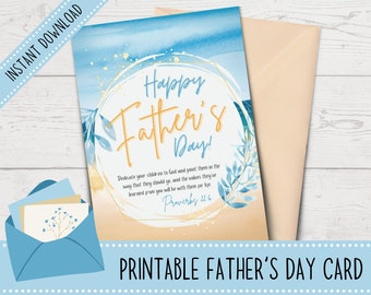 Printable Father&#39;s Day Card | Christian Father&#39;s Day Card | Gifts for Dad | Coastal Themed Card | Proverbs 22 | Envelope Template Included