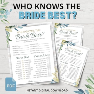Wer kennt die Braut am besten | Braut-Trivia-Spiel | Braut Quiz | Brautparty-Partyspiel | Hochzeit Gesellschaftspiele | Botanisches Brautpartyspiel