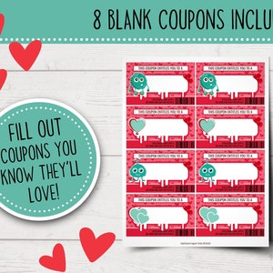 Printable Valentine Coupons for Boys Valentine's Day Coupon Book for Kids Printable Coupons for Kids Valentine Gift Coupons image 3