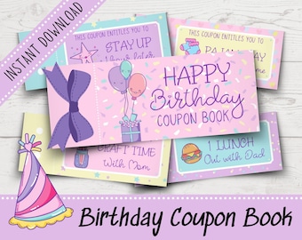 Birthday Girl Coupon Book | Reward Coupons for Kids | Birthday Gift Coupons | Printable | Instant Download