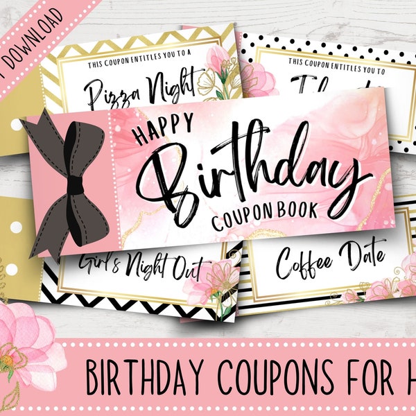 Printable Birthday Coupon Book for Her | Best Friend Coupons | Mom Coupons | Wife Coupons | Daughter Coupons | Sister Coupons | BFF Coupons