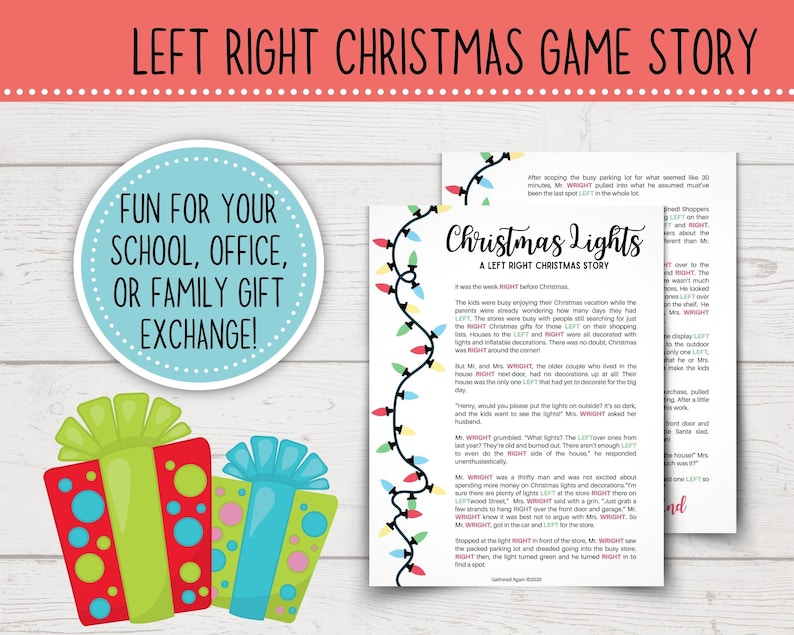 Left Right Christmas Game Funny Christmas Left Right Story Gift Exchange Game Christmas Party Games Printable image 2