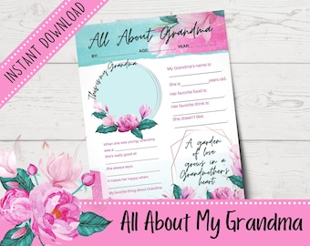 Grandparents' Day All About My Grandma Questionnaire | Letter to Grandma | Gift Ideas for Grandma | Mother's Day Gift | Printable