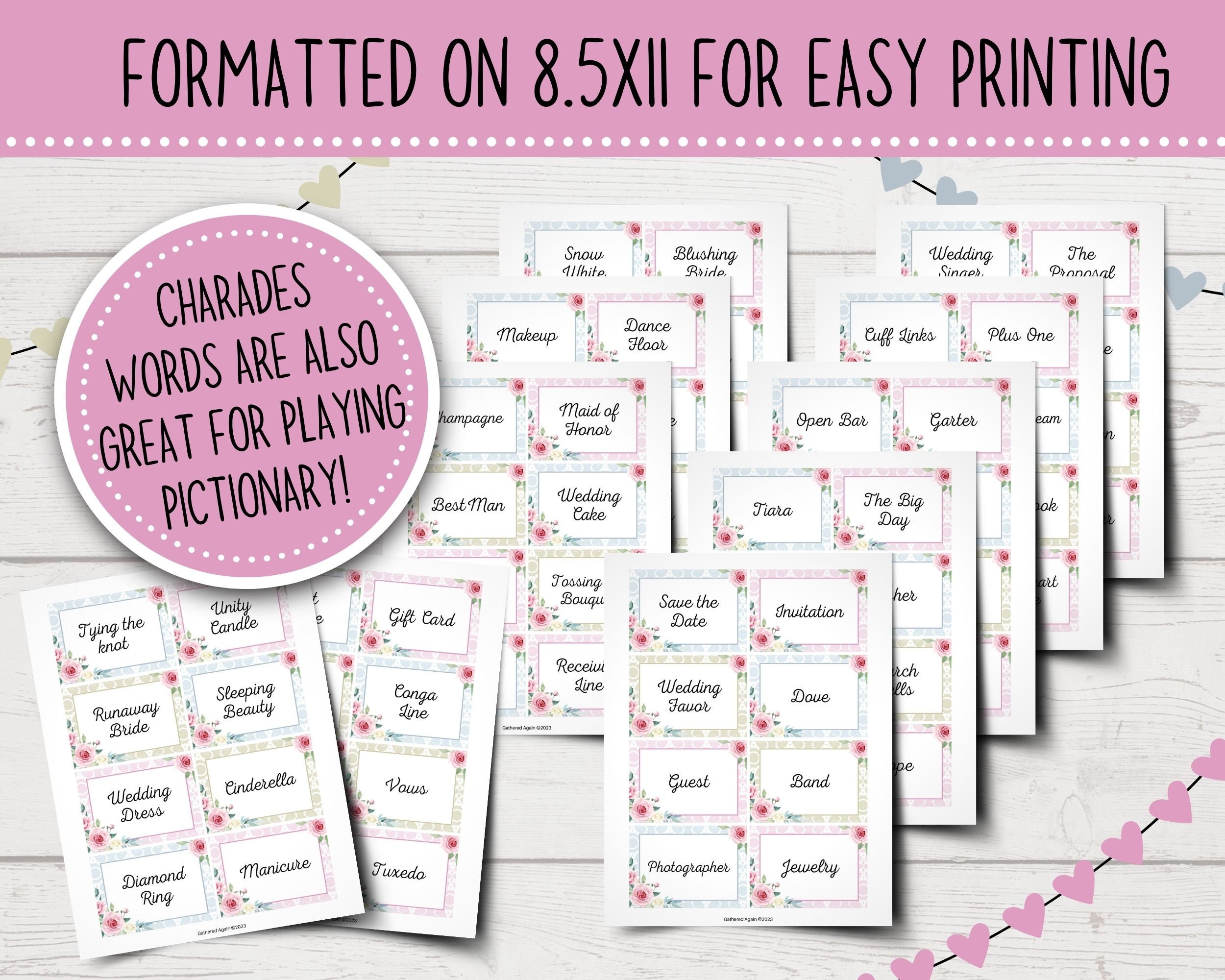 Bridal Shower Charades Game Wedding Charades Cards Printable Bridal