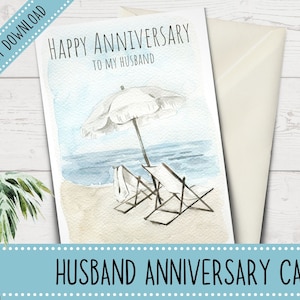 Tarjeta de aniversario imprimible para esposo / Tarjeta de aniversario de playa para él / Tarjeta de aniversario de esposo / Tarjetas de aniversario imprimibles /