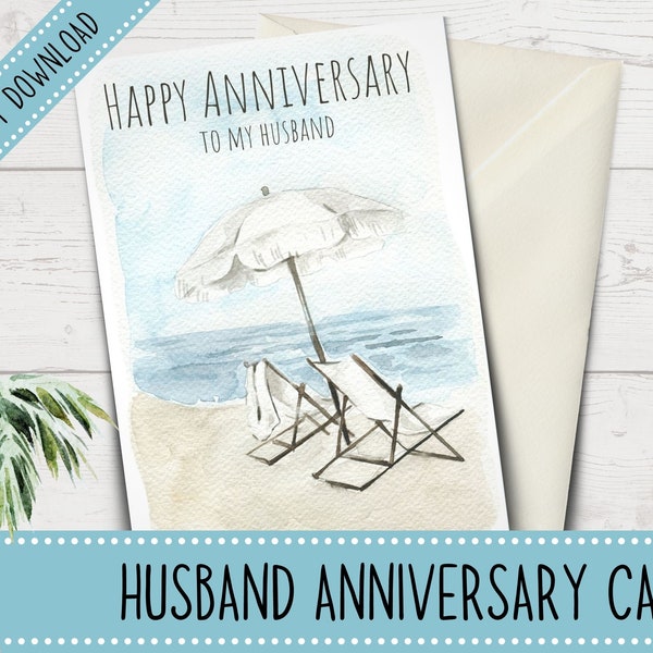 Printable Anniversary Card for Husband | Beach Anniversary Card for Him | Husband Anniversary Card | Printable Anniversary Cards |