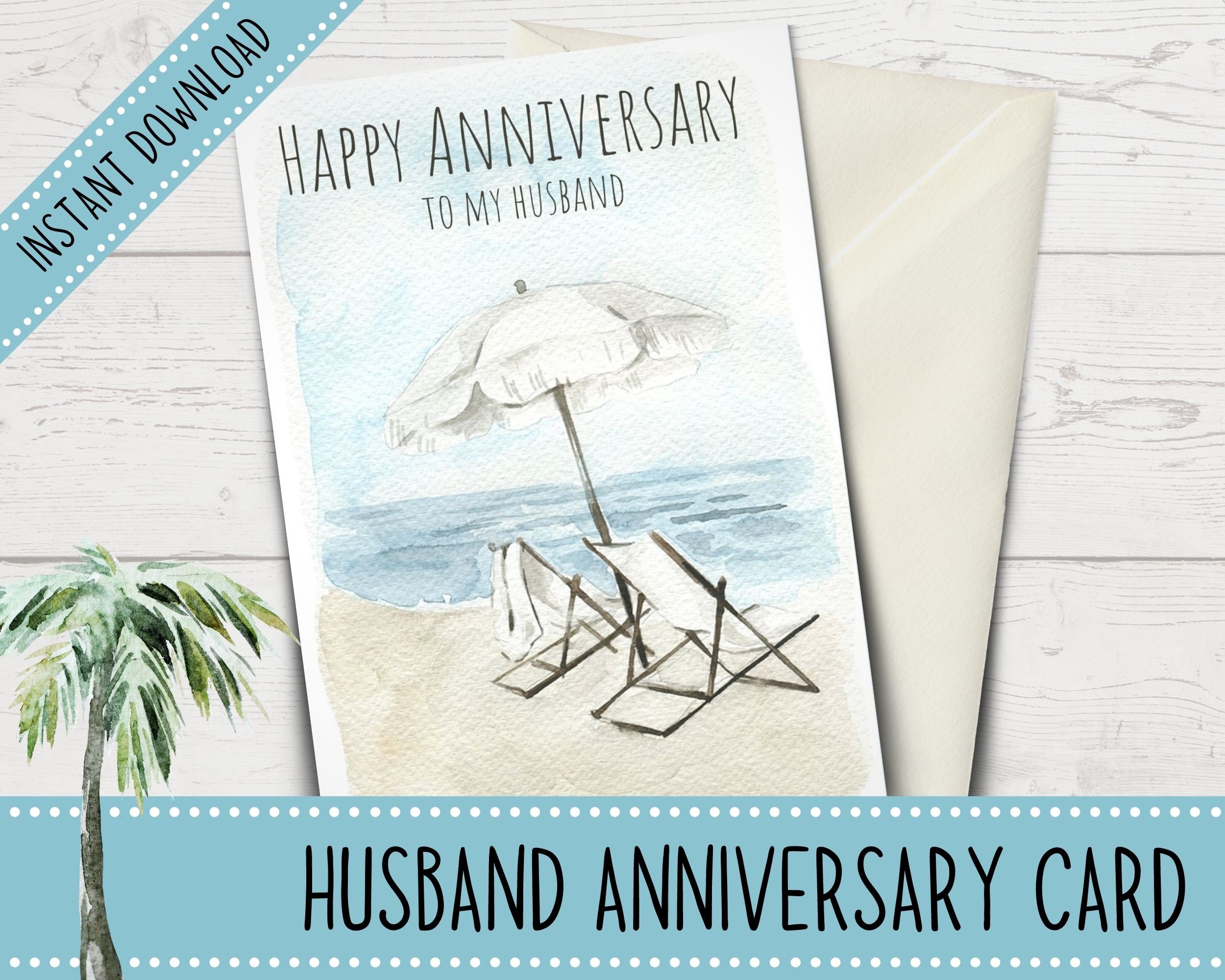 Printable Anniversary Card for Husband | Beach Anniversary Card for Him ...