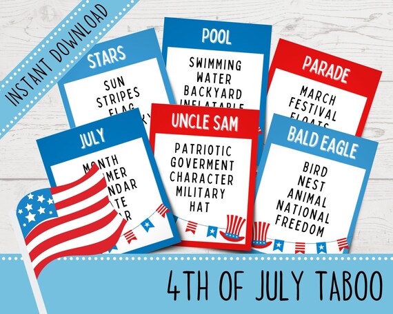 4th of July Taboo Game Printable Taboo Cards Fourth of - Etsy