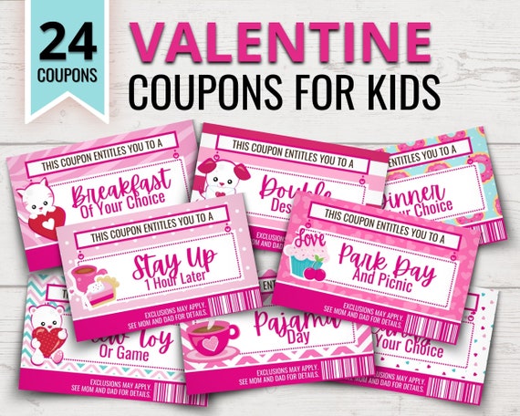 Buoni di San Valentino per ragazze / Libro coupon di San Valentino per  bambini / Buoni premio per bambini / Buoni regalo di San Valentino /  stampabili -  Italia