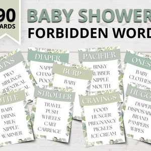 Gioco di parole proibite per baby shower / Gioco in stile tabù per baby shower sulla natura / Giochi per feste stampabili per baby shower / Divertenti giochi per baby shower