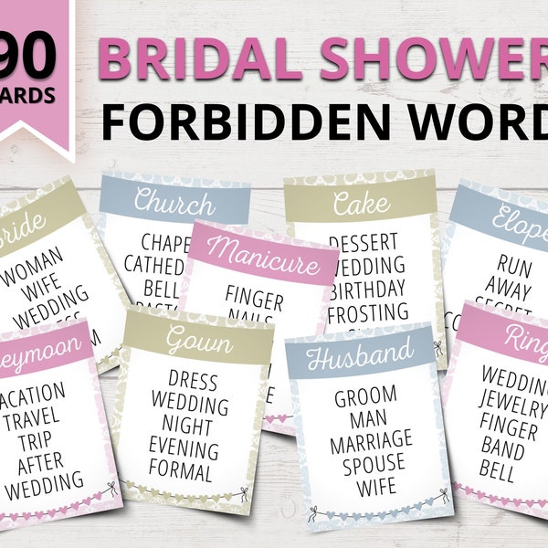 Bridal Shower Forbidden Word Game | Wedding Taboo-Style Game | Bridal Shower Party Games | Wedding Party Games | Bridal Shower Word Game