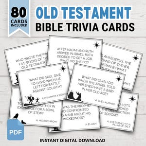 Triviakaarten voor de bijbel uit het Oude Testament | Trivia-vragen over de bijbel | Afdrukbare bijbeltrivia | Kerkbijbelspellen | Afdrukbare christelijke spellen
