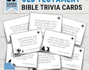Old Testament Bible Trivia Cards | Bible Trivia Questions | Printable Bible Trivia | Church Bible Games | Printable Christian Games