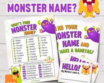 What's Your Monster Name? | Printable Monster Name Game | Funny Monster Party Games | Halloween Party Games | Funny Halloween Games for Kids