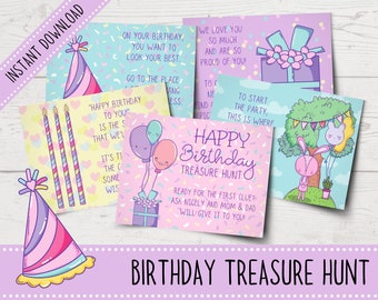 Printable Birthday Treasure Hunt for Girls | Printable Birthday Games | Birthday Scavenger Hunt | Birthday Party Games for Kids