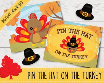 Printable Pin the Hat on the Turkey Party Game | Printable Thanksgiving Games | Fun Thanksgiving Party Games for Kids