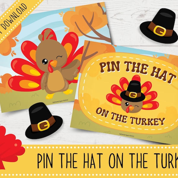 Printable Pin the Hat on the Turkey Party Game | Printable Thanksgiving Games | Fun Thanksgiving Party Games for Kids