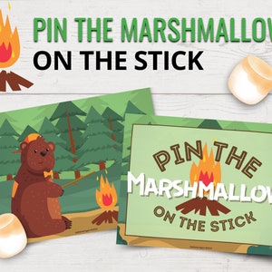 Printable Pin the Marshmallow Party Game | Printable Camping Games | Fun Camping Party Games for Kids | Printable Party Games for Kids